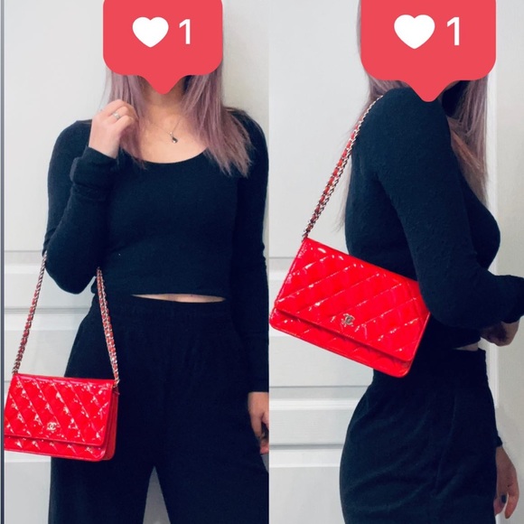 Authentic Chanel red patent calfskin leather Wallet on Chain - Picture 4 of 17